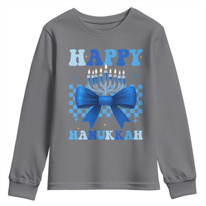 Coquette Hanukkah Youth Sweatshirt Jewish Menorah Bow Girls TS10 Charcoal Print Your Wear