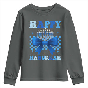 Coquette Hanukkah Youth Sweatshirt Jewish Menorah Bow Girls TS10 Dark Heather Print Your Wear