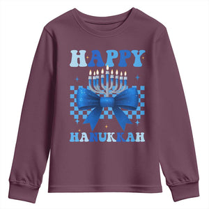 Coquette Hanukkah Youth Sweatshirt Jewish Menorah Bow Girls TS10 Maroon Print Your Wear