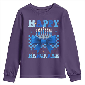 Coquette Hanukkah Youth Sweatshirt Jewish Menorah Bow Girls TS10 Purple Print Your Wear
