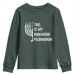 Funny Hanukkah Pajama Youth Sweatshirt This is My Pajamakah Gift Chanukah TS10 Dark Forest Green Print Your Wear