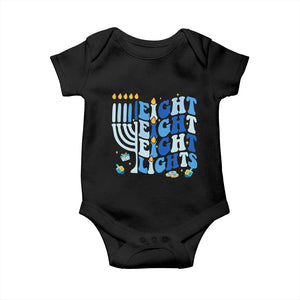 Happy Hanukkah Baby Onesie Retro Groovy Eight Nights and Eight Lights TS10 Black Print Your Wear