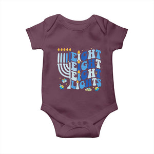 Happy Hanukkah Baby Onesie Retro Groovy Eight Nights and Eight Lights TS10 Maroon Print Your Wear