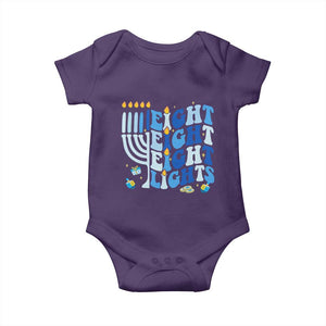 Happy Hanukkah Baby Onesie Retro Groovy Eight Nights and Eight Lights TS10 Purple Print Your Wear