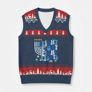 Happy Hanukkah V-Neck Knit Sweater Vest Retro Groovy Eight Nights and Eight Lights TS10 Navy Red Print Your Wear