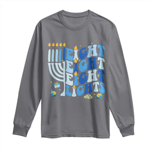 Happy Hanukkah Long Sleeve Shirt Retro Groovy Eight Nights and Eight Lights TS10 Charcoal Print Your Wear