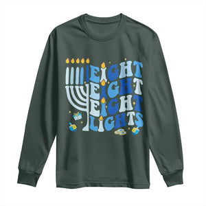 Happy Hanukkah Long Sleeve Shirt Retro Groovy Eight Nights and Eight Lights TS10 Dark Forest Green Print Your Wear