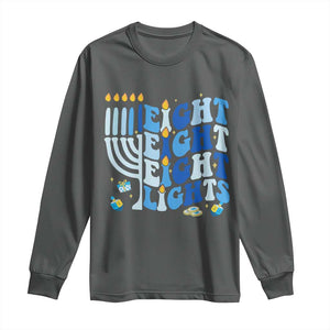 Happy Hanukkah Long Sleeve Shirt Retro Groovy Eight Nights and Eight Lights TS10 Dark Heather Print Your Wear