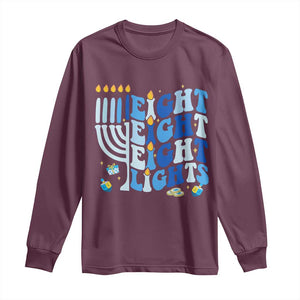Happy Hanukkah Long Sleeve Shirt Retro Groovy Eight Nights and Eight Lights TS10 Maroon Print Your Wear