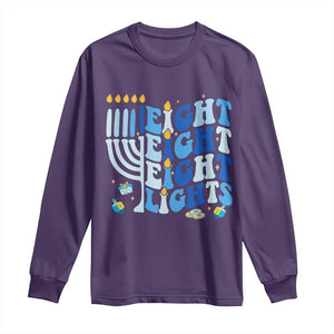 Happy Hanukkah Long Sleeve Shirt Retro Groovy Eight Nights and Eight Lights TS10 Purple Print Your Wear