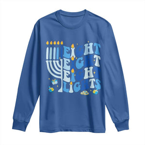 Happy Hanukkah Long Sleeve Shirt Retro Groovy Eight Nights and Eight Lights TS10 Royal Blue Print Your Wear