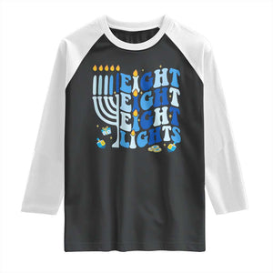 Happy Hanukkah Raglan Shirt Retro Groovy Eight Nights and Eight Lights TS10 Black White Print Your Wear