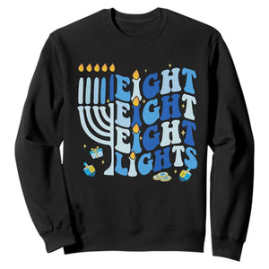 Happy Hanukkah Sweatshirt Retro Groovy Eight Nights and Eight Lights TS10 Black Print Your Wear