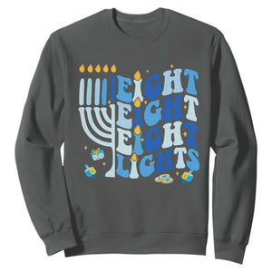 Happy Hanukkah Sweatshirt Retro Groovy Eight Nights and Eight Lights TS10 Dark Heather Print Your Wear