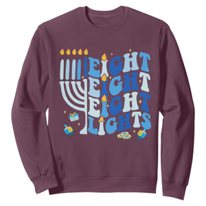 Happy Hanukkah Sweatshirt Retro Groovy Eight Nights and Eight Lights TS10 Maroon Print Your Wear