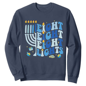 Happy Hanukkah Sweatshirt Retro Groovy Eight Nights and Eight Lights TS10 Navy Print Your Wear