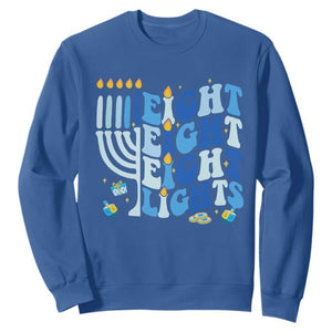Happy Hanukkah Sweatshirt Retro Groovy Eight Nights and Eight Lights TS10 Royal Blue Print Your Wear