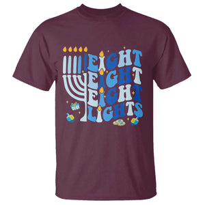 Happy Hanukkah T Shirt Retro Groovy Eight Nights and Eight Lights TS10 Maroon Print Your Wear
