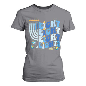Happy Hanukkah T Shirt For Women Retro Groovy Eight Nights and Eight Lights TS10 Charcoal Print Your Wear