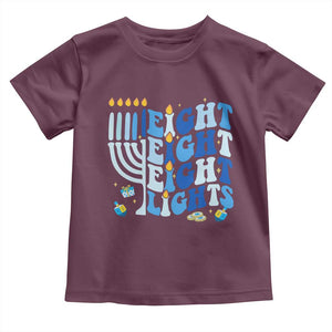 Happy Hanukkah Toddler T Shirt Retro Groovy Eight Nights and Eight Lights TS10 Maroon Print Your Wear