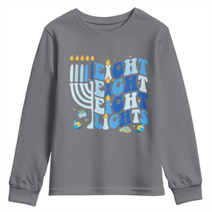 Happy Hanukkah Youth Sweatshirt Retro Groovy Eight Nights and Eight Lights TS10 Charcoal Print Your Wear