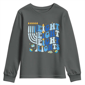 Happy Hanukkah Youth Sweatshirt Retro Groovy Eight Nights and Eight Lights TS10 Dark Heather Print Your Wear