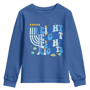 Happy Hanukkah Youth Sweatshirt Retro Groovy Eight Nights and Eight Lights TS10 Royal Blue Print Your Wear