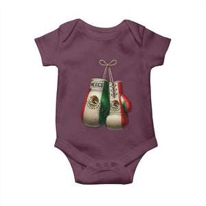 Mexican Boxing Gloves Baby Onesie Retro Vintage Mexico Flag Boxer TS10 Maroon Print Your Wear