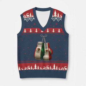 Mexican Boxing Gloves V-Neck Knit Sweater Vest Retro Vintage Mexico Flag Boxer TS10 Navy Red Print Your Wear