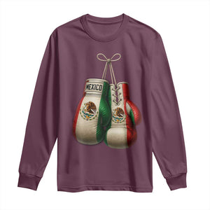 Mexican Boxing Gloves Long Sleeve Shirt Retro Vintage Mexico Flag Boxer TS10 Maroon Print Your Wear