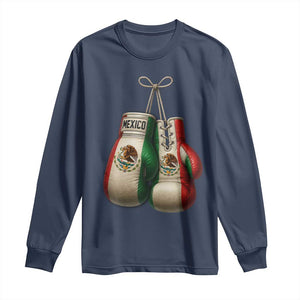 Mexican Boxing Gloves Long Sleeve Shirt Retro Vintage Mexico Flag Boxer TS10 Navy Print Your Wear