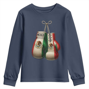 Mexican Boxing Gloves Youth Sweatshirt Retro Vintage Mexico Flag Boxer TS10 Navy Print Your Wear