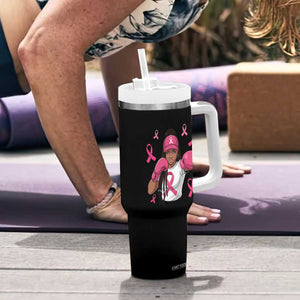 Black Women Fight Breast Cancer Awareness Tumbler With Handle Pink Ribbon African American TS10 Print Your Wear
