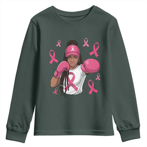 Black Women Fight Breast Cancer Awareness Youth Sweatshirt Pink Ribbon African American TS10 Dark Forest Green Print Your Wear