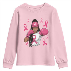 Black Women Fight Breast Cancer Awareness Youth Sweatshirt Pink Ribbon African American TS10 Light Pink Print Your Wear