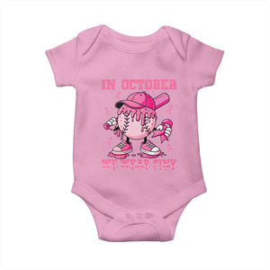 Baseball Breast Cancer Baby Onesie In October We Wear Pink Baseball Drip TS10 Light Pink Print Your Wear