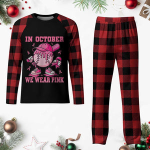 Baseball Breast Cancer Plaid Pajama Set In October We Wear Pink Baseball Drip TS10 Buffalo Plaid Print Your Wear
