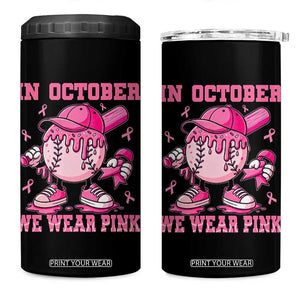 Baseball Breast Cancer 4 in 1 Can Cooler Tumbler In October We Wear Pink Baseball Drip TS10 One Size: 16 oz Black Print Your Wear