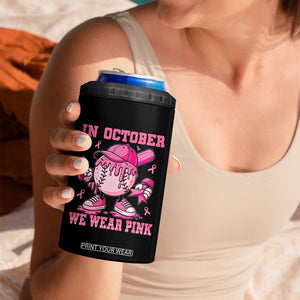 Baseball Breast Cancer 4 in 1 Can Cooler Tumbler In October We Wear Pink Baseball Drip TS10 Print Your Wear