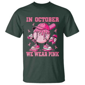 Baseball Breast Cancer T Shirt In October We Wear Pink Baseball Drip TS10 Dark Forest Green Print Your Wear
