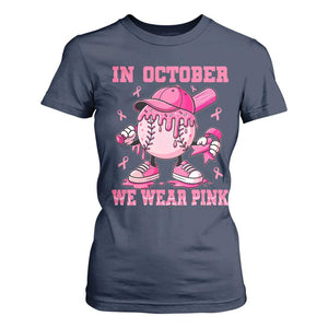 Baseball Breast Cancer T Shirt For Women In October We Wear Pink Baseball Drip TS10 Navy Print Your Wear