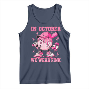 Baseball Breast Cancer Tank Top In October We Wear Pink Baseball Drip TS10 Navy Print Your Wear