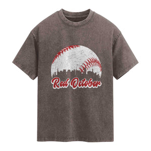 Vintage Red October Washed Cotton T-Shirt Philadelphia Skyline Retro Philly Cityscape
