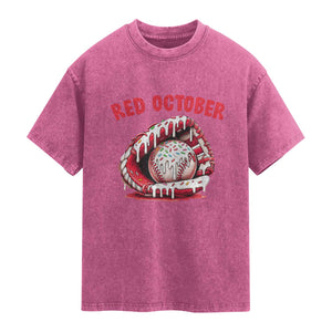 Red October Washed Cotton T-Shirt Baseball Drip Ice Cream Sprinkles Baseball Glove