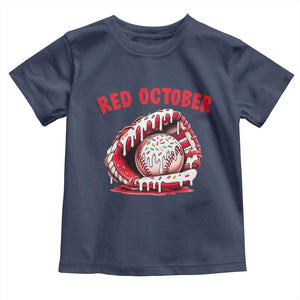 Red October Toddler T Shirt Baseball Drip Ice Cream Sprinkles Baseball Glove TS10 Navy Print Your Wear