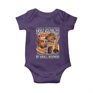 Funny Offensive Dachshund Baby Onesie Easily Distracted By Small Wieners Bootleg Meme TS10 Purple Print Your Wear