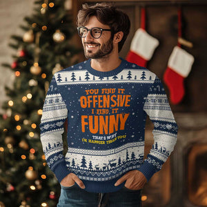 Funny Sarcastic Saying Ugly Christmas Sweater Offensive Happy Feeling Quote TS10 Navy Beige Print Your Wear