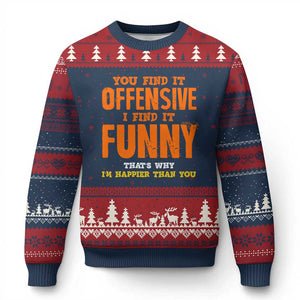 Funny Sarcastic Saying Ugly Christmas Sweater Offensive Happy Feeling Quote TS10 Navy Red Print Your Wear