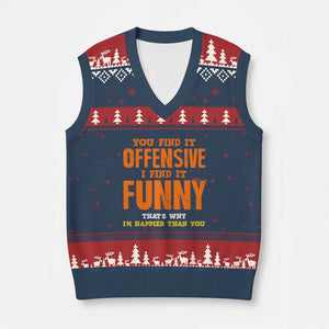 Funny Sarcastic Saying V-Neck Knit Sweater Vest Offensive Happy Feeling Quote TS10 Navy Red Print Your Wear