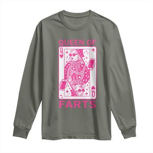 Queen of Farts Long Sleeve Shirt Funny Joke Inappropriate Fart Prank Gift TS10 Military Green Print Your Wear